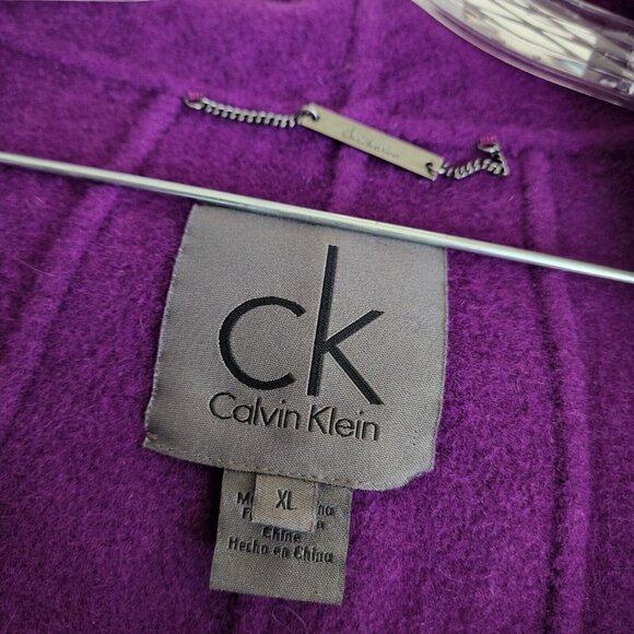 Calvin Klein Womens Black Angora Wool Blend Half Sleeve Overcoat Size XL Zipper - Picture 2 of 14